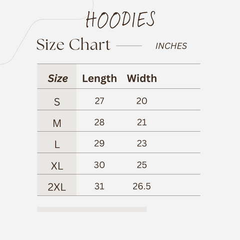 Size Chart - Hoodies - Inches