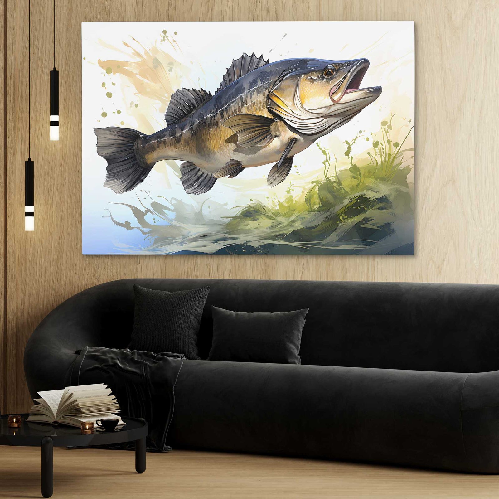 Bass Fisherman Painting & Abstract Canvas Art for Anglers - Luxury