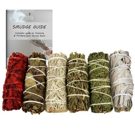 6 Pack Variety Sage Bundle Set | Rosemary Sage Smudging Sticks with Smudge Guide, Size: 4, Red