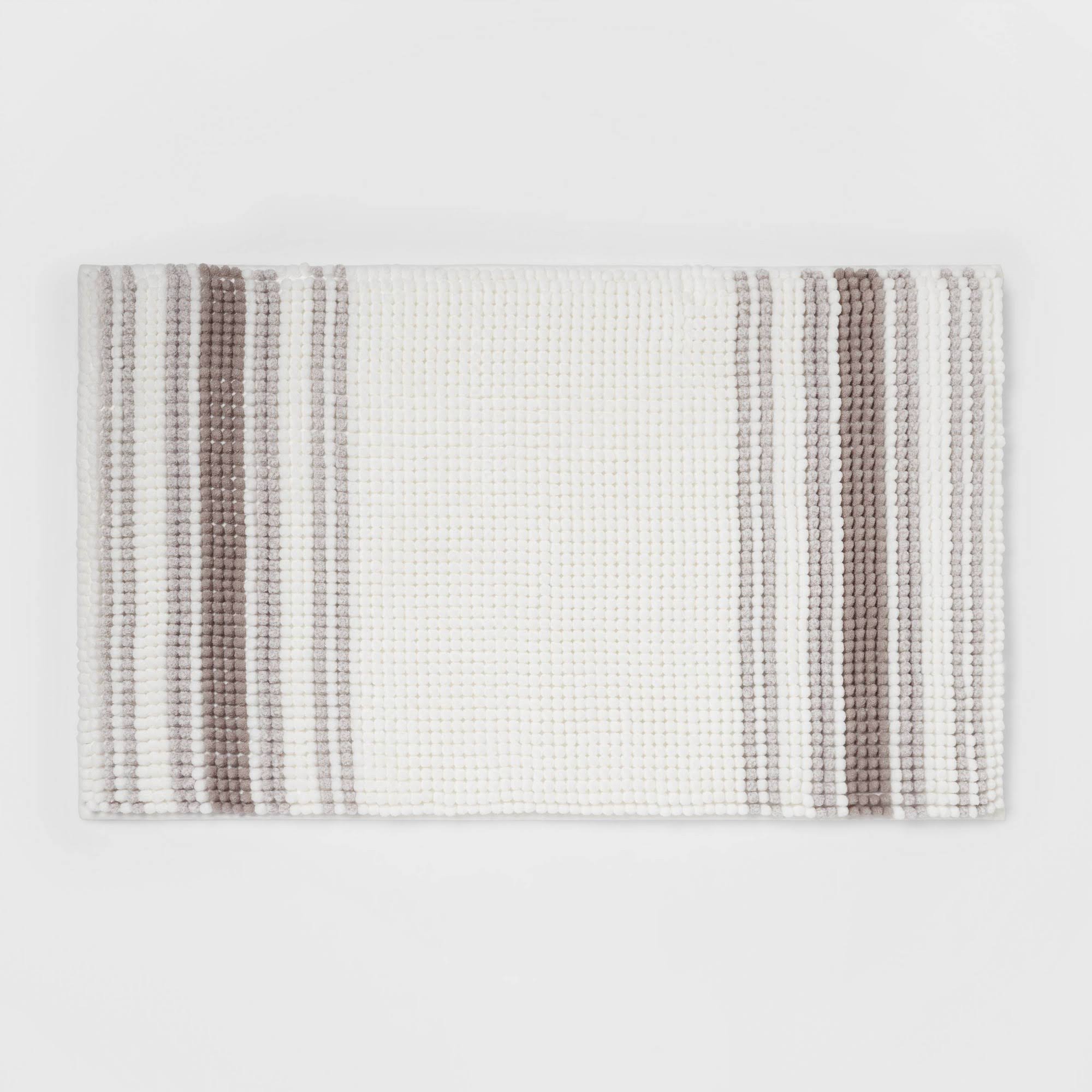 20"x34" Low Chenille Memory Foam Bath Rug White Stripe - Threshold