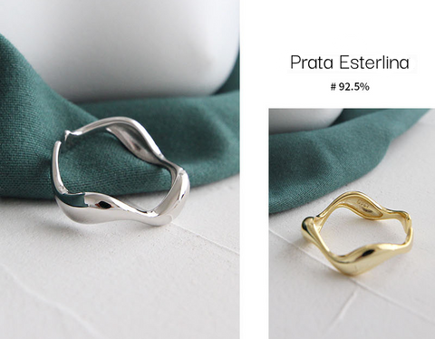Anel Boreal - Ajustável, design minimalista banhado em prata e ouro
