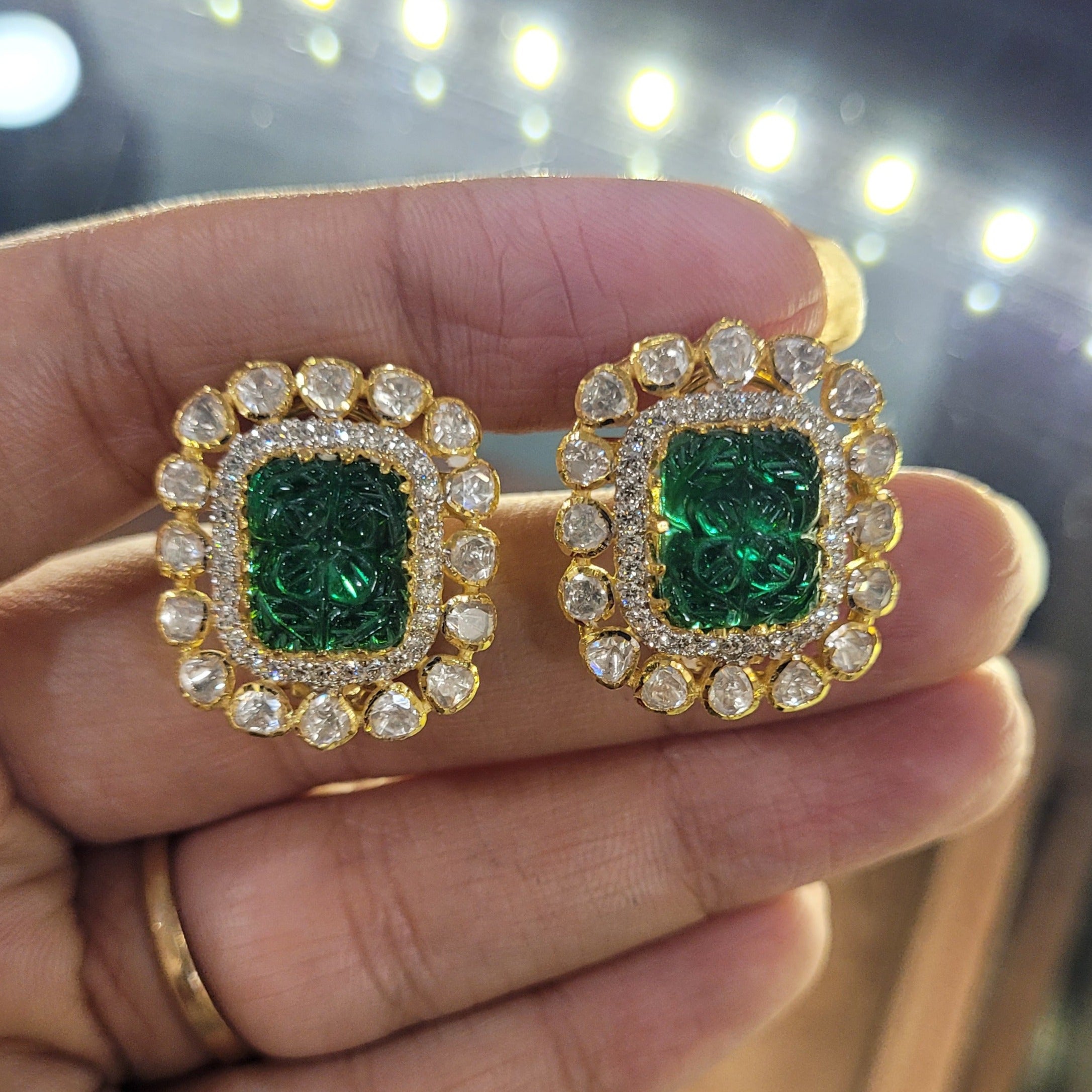 Inayat Stud Earrings (Emerald Green) – Zevar King