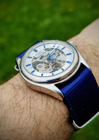 Rotary Watch on The Thrifty Gentleman Herringbone NATO in Dark Blue