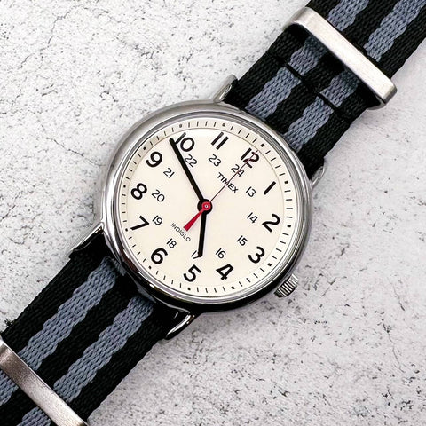 Herringbone Bond NATO Watch Strap in Black and Grey (James Bond Spectre) from The Thrifty Gentleman