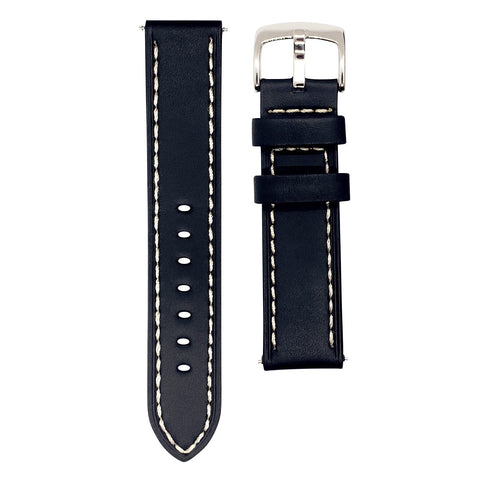 Padded Smooth Grain White Stitched Black Watch Strap from The Thrifty Gentleman