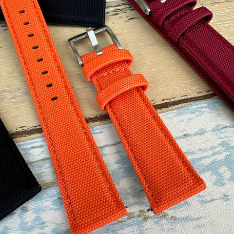 Thrifty Gentleman Sailcloth Watch Straps in Orange, Red and Black