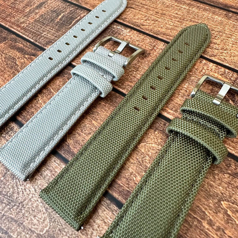 Sailcloth Watch Straps from The Thrifty Gentleman in Grey and Green