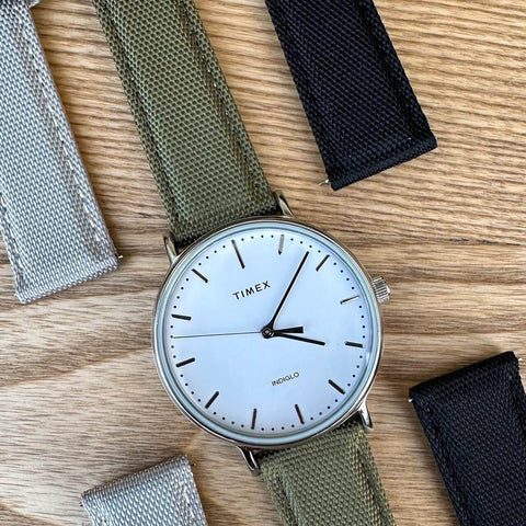 Timex Watch with Sailcloth Watch Strap Options in Grey, Green and Black