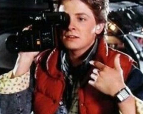 Michael J Fox wearing Casio CA53W watch in Back To The Future