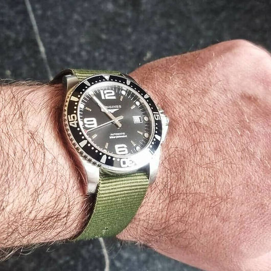 NATO Watch Strap in Green on Longines dive watch