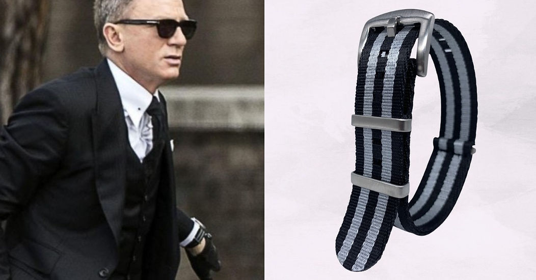 Seatbelt James Bond NATO strap in Black and Grey in same style as Spectre