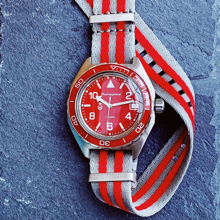 Red Watch and Red & Grey Watch Strap from The Thrifty Gentleman - Bold Colours
