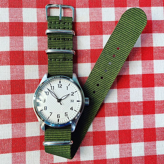 pilot watch with green nato watch strap from The Thrifty Gentleman