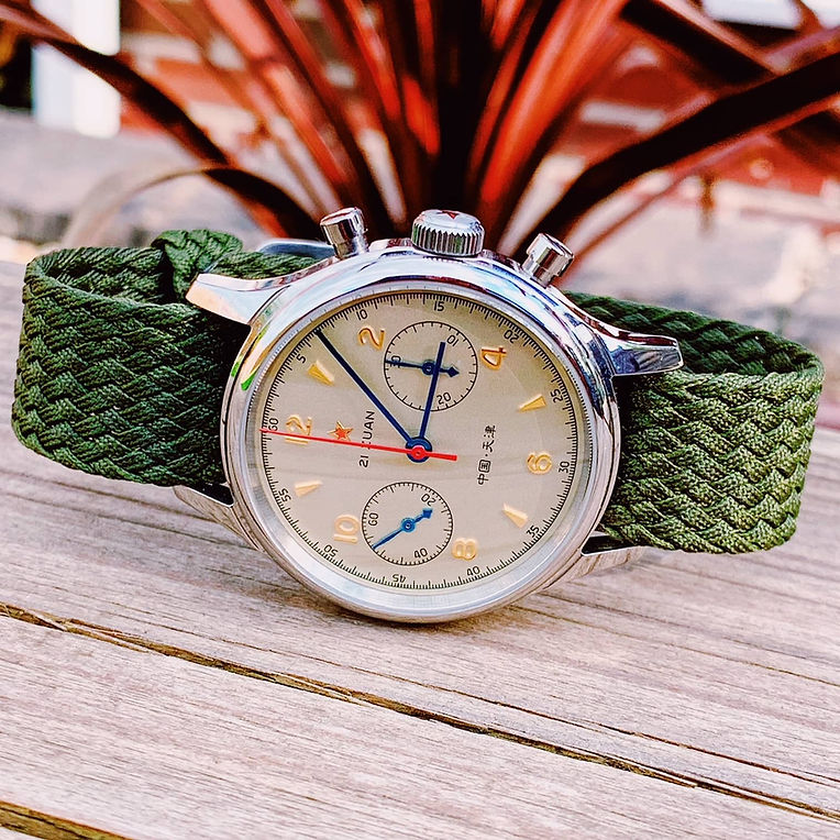 perfect accessory for the Seagull 1963 watch - this beautiful green perlon watch strap