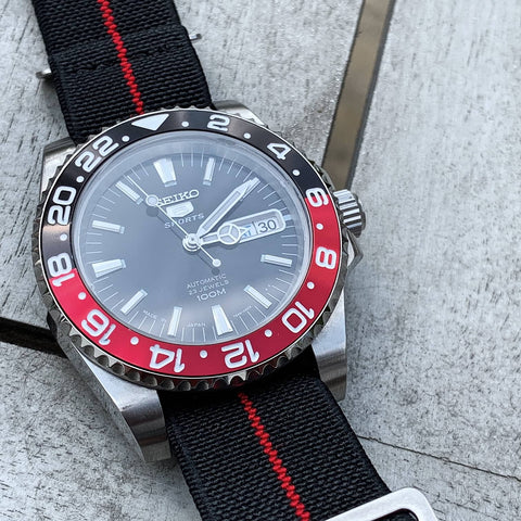 Elastic NATO Watch Strap in Black and Red from The Thrifty Gentleman