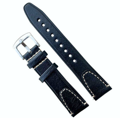 Genuine Leather Vintage Style Quick Release Watch Strap in Black from The Thrifty Gentleman