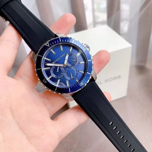 Michael Kors Mens Silicone Strap Blue Dial 44mm Watch - Mk7160