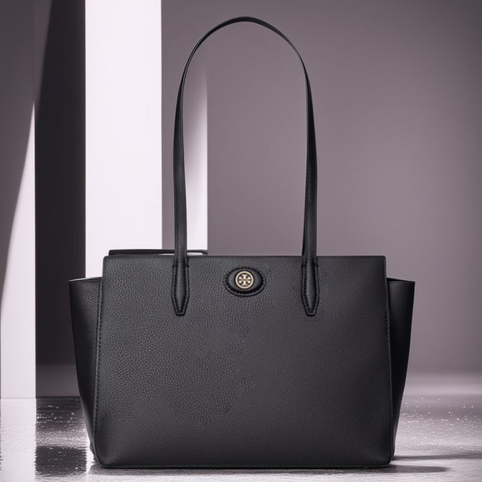 Tory Burch Small Robinson Pebbled Leather Tote Bag Black