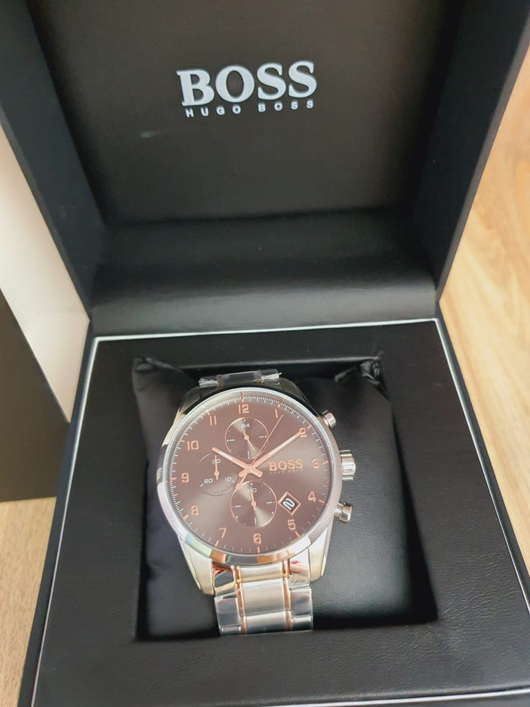Hugo Boss Mens Chronograph Quartz Stainless Steel Grey Dial 44mm Watch ...