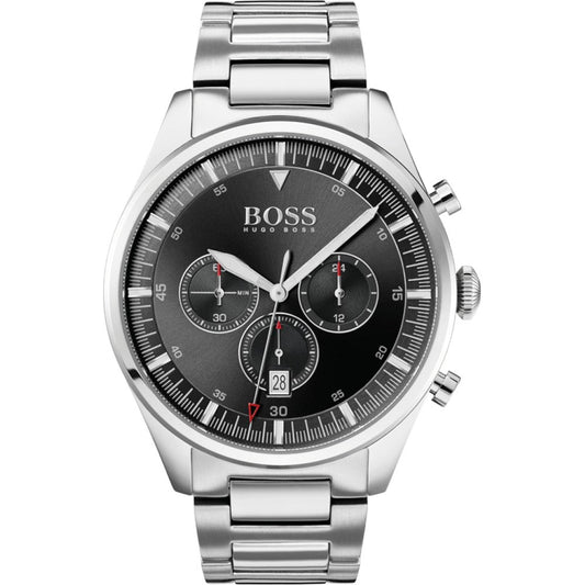 Hugo Boss Mens Chronograph Champion Silver Stainless Steel Black Dial