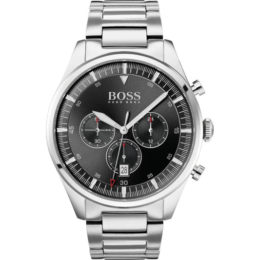 Hugo Boss Mens Chronograph Champion Stainless Dial Silver Black Steel