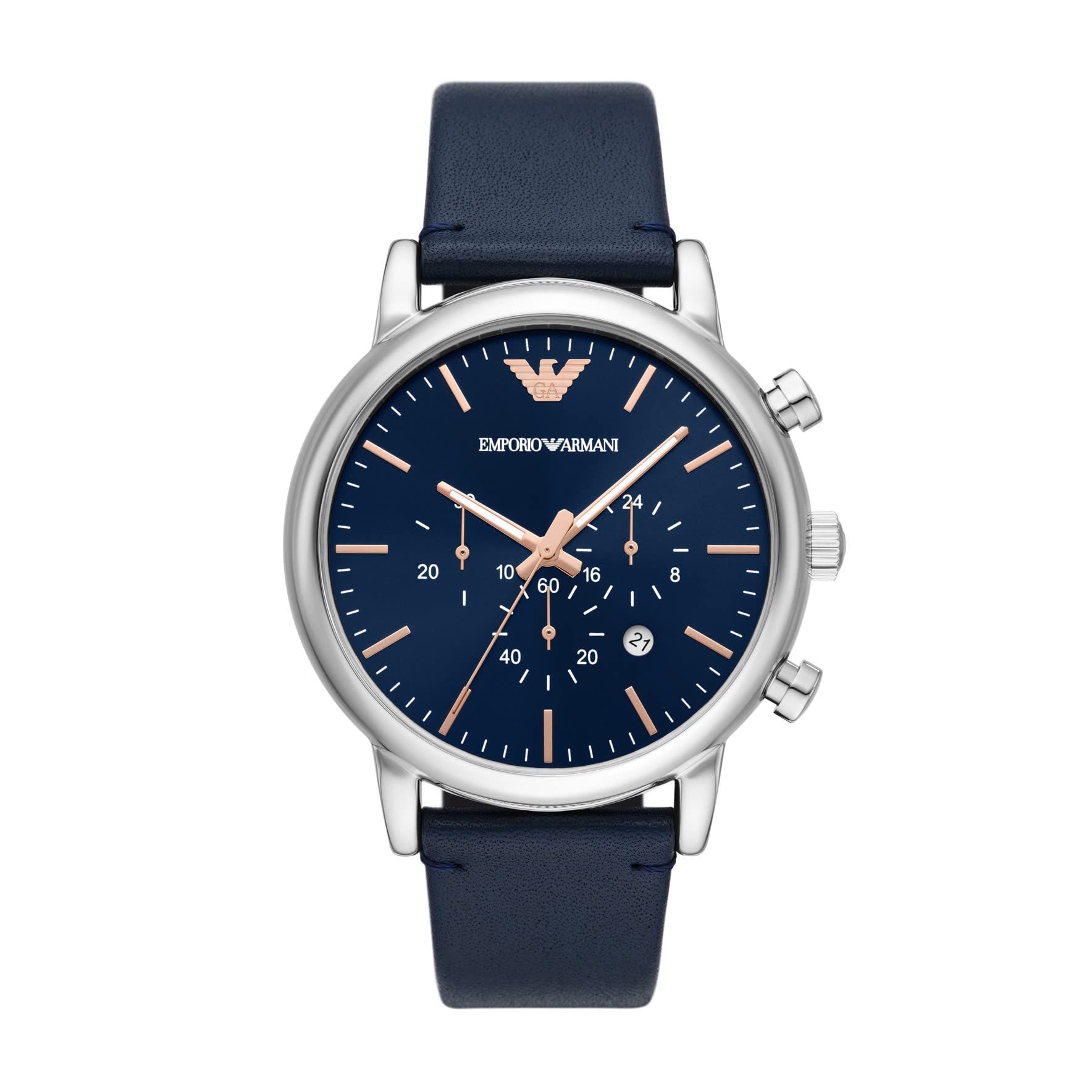 Buy Emporio Armani Men's Chronograph Leather Strap Blue Dial 46mm Watch -  AR11451