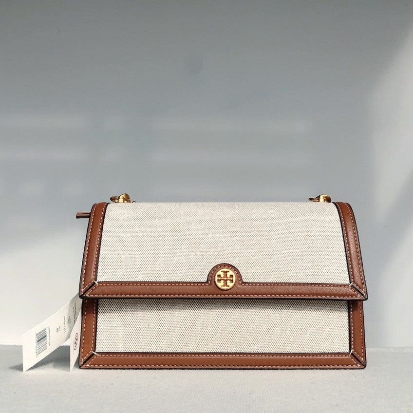 Buy Tory Burch T Monogram Canvas Shoulder Medium Bag - Natural