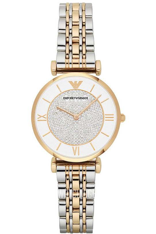 Buy Emporio Armani White Yellow Gold Toned Steel Ladies Watch 2076