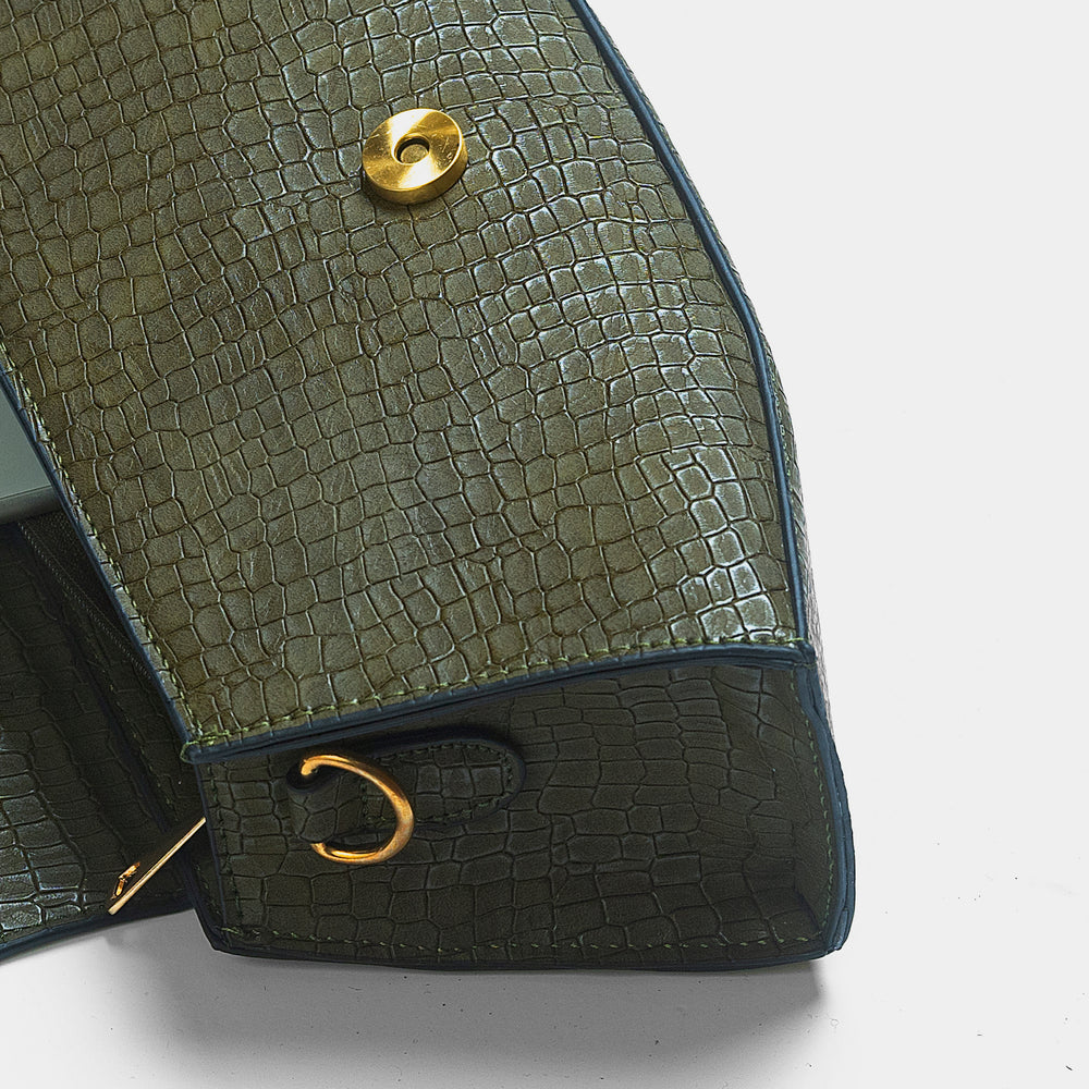 Buy Negative Apparel Snakeskin Pattern Flap Baguette Bag FD - Olive in Pakistan