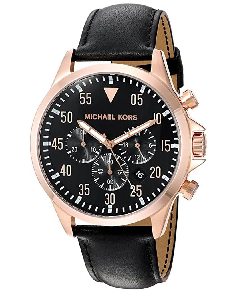 Buy Michael Kors Men's Chronograph Quartz Leather Strap Black Dial 45mm  Watch - MK8535