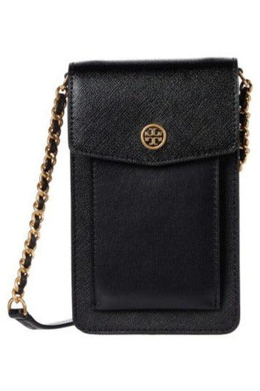 Tory Burch Robinson Mixed-Materials Phone CrossBody Bag in Black - 74852