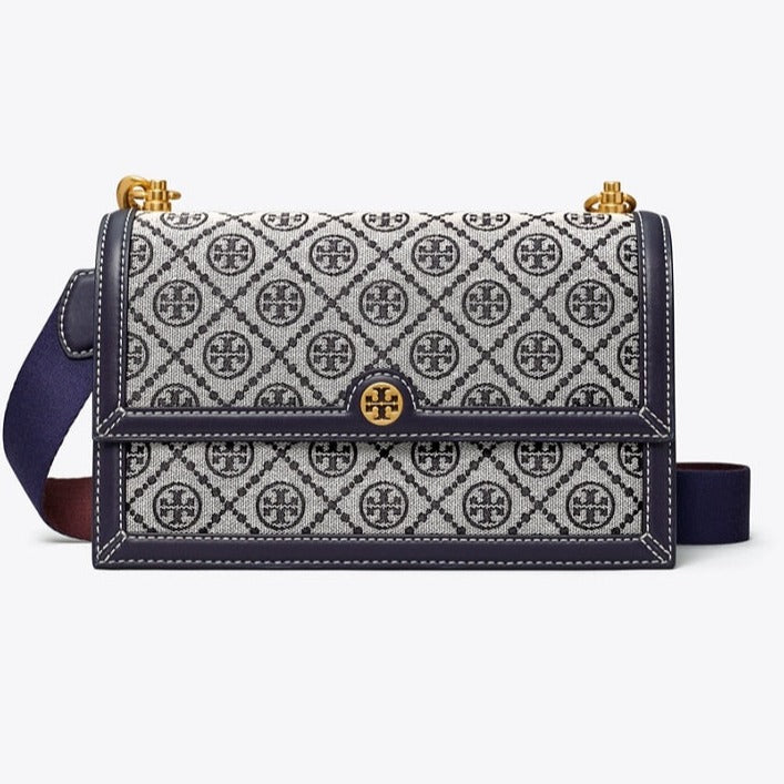 Tory Burch T Monogram Canvas Shoulder Medium Bag - Tory Navy