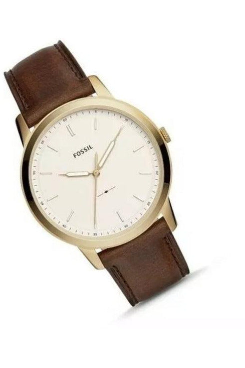 Buy Fossil The Minimalist Brown Leather Strap White Dial Quartz Watch for  Gents - Fossil FS5397