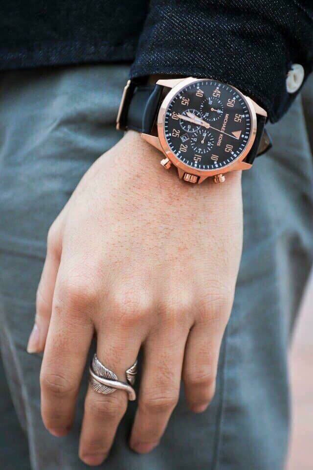Buy Michael Kors Men's Chronograph Quartz Leather Strap Black Dial 45mm  Watch - MK8535