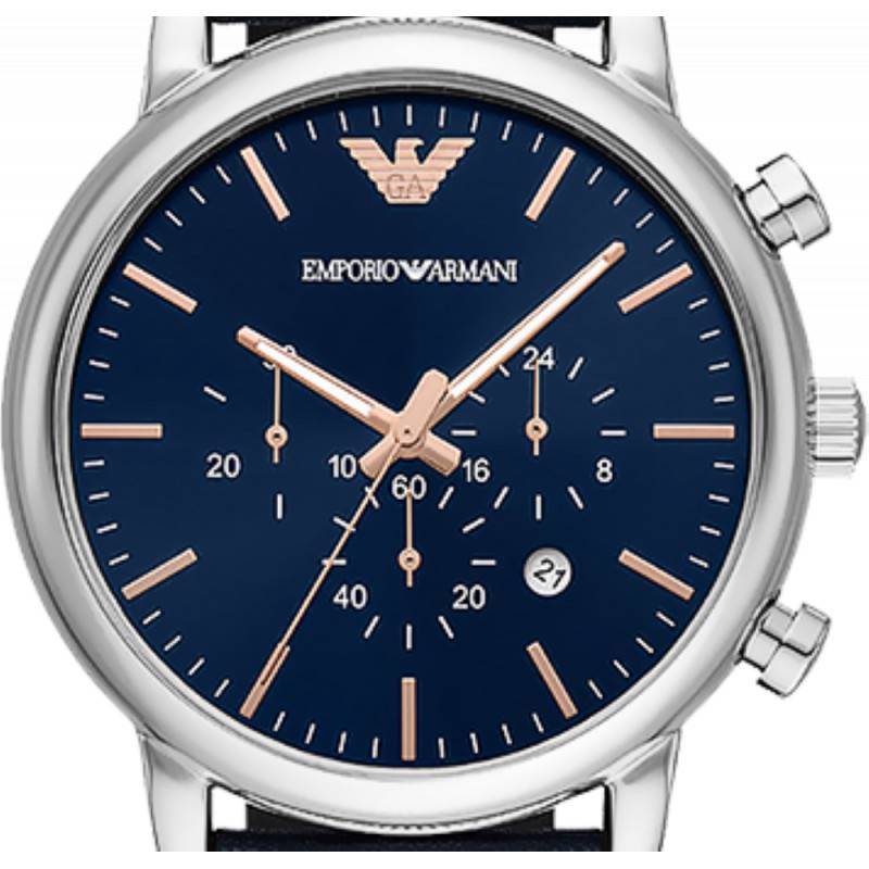 Buy Emporio Armani Men's Chronograph Leather Strap Blue Dial 46mm Watch -  AR11451