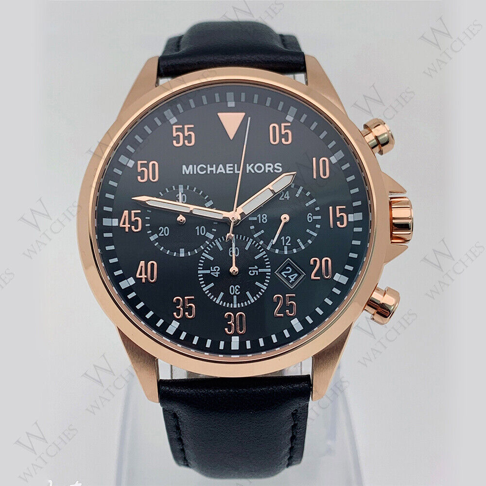Buy Michael Kors Men's Chronograph Quartz Leather Strap Black Dial 45mm  Watch - MK8535