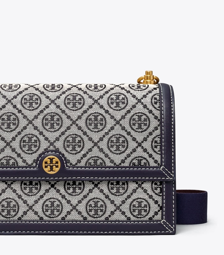 Tory Burch T Monogram Canvas Shoulder Medium Bag - Tory Navy