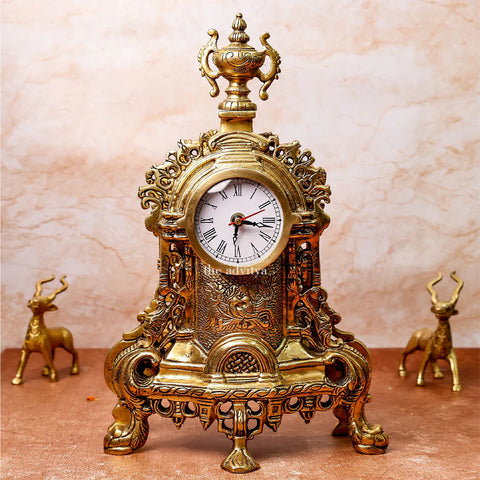 table clock, brass table clock, clock, antique clock, table decor,