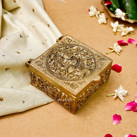 brass ganesha box, brass box, antique brass box