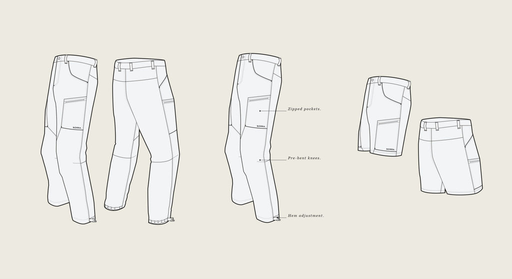 Illustration of pants and shorts.