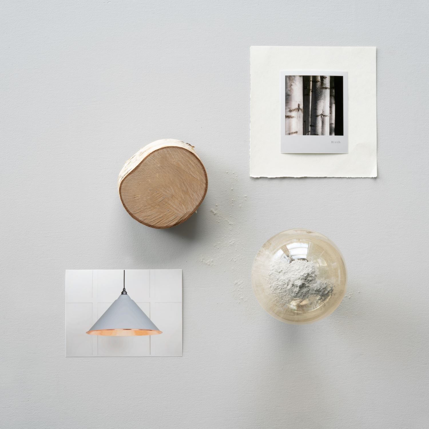 A mood board of From The Anvil's Birch pendant lighting colour