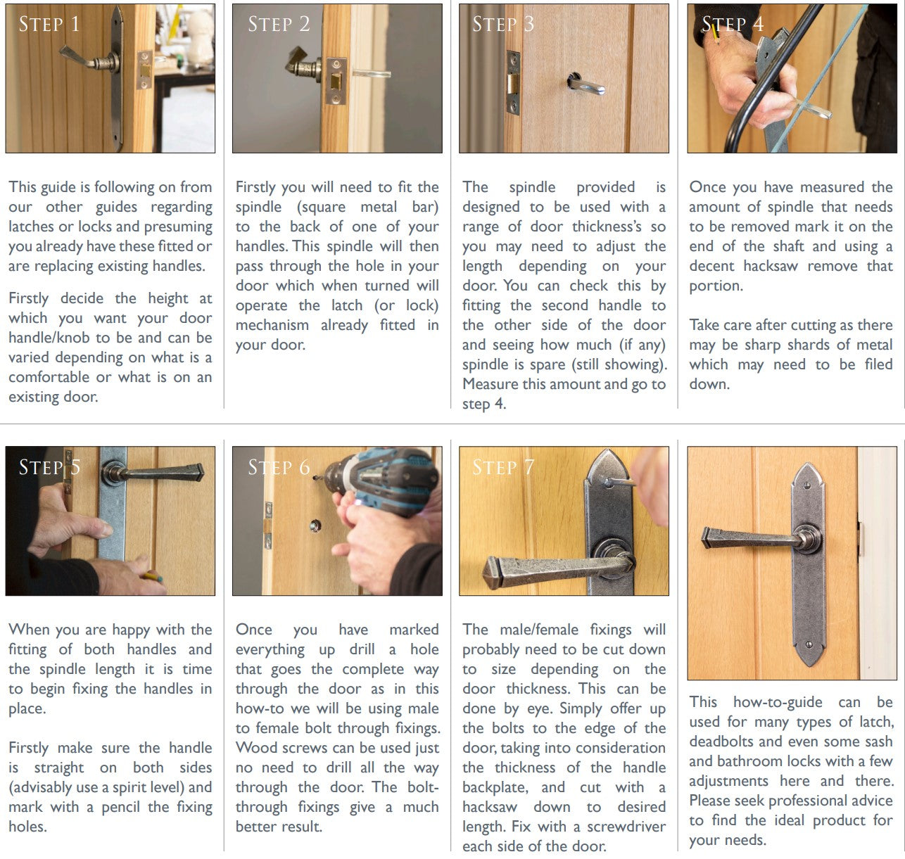 A step by step guide on how to fit lever handles to a wooden door.