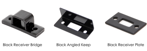 From The Anvil's Black receiver bridge, angled keep, and receiver plate on a white background.