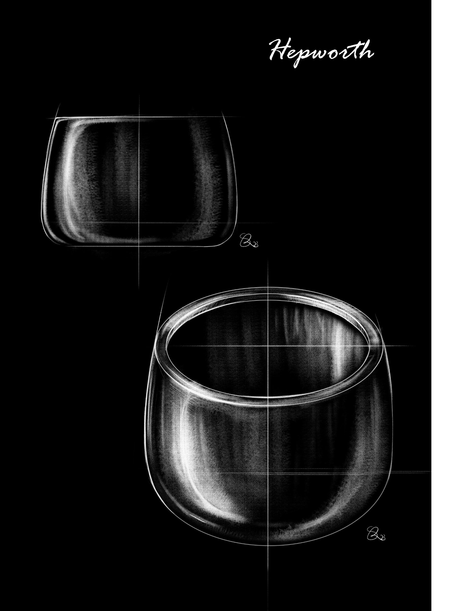 Black and white sketch of a Hepworth plant pot.