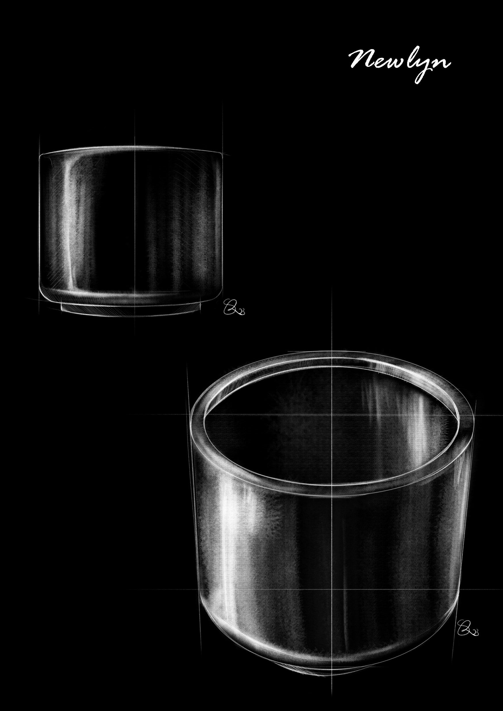 Black and white sketch of a Newlyn plant pot