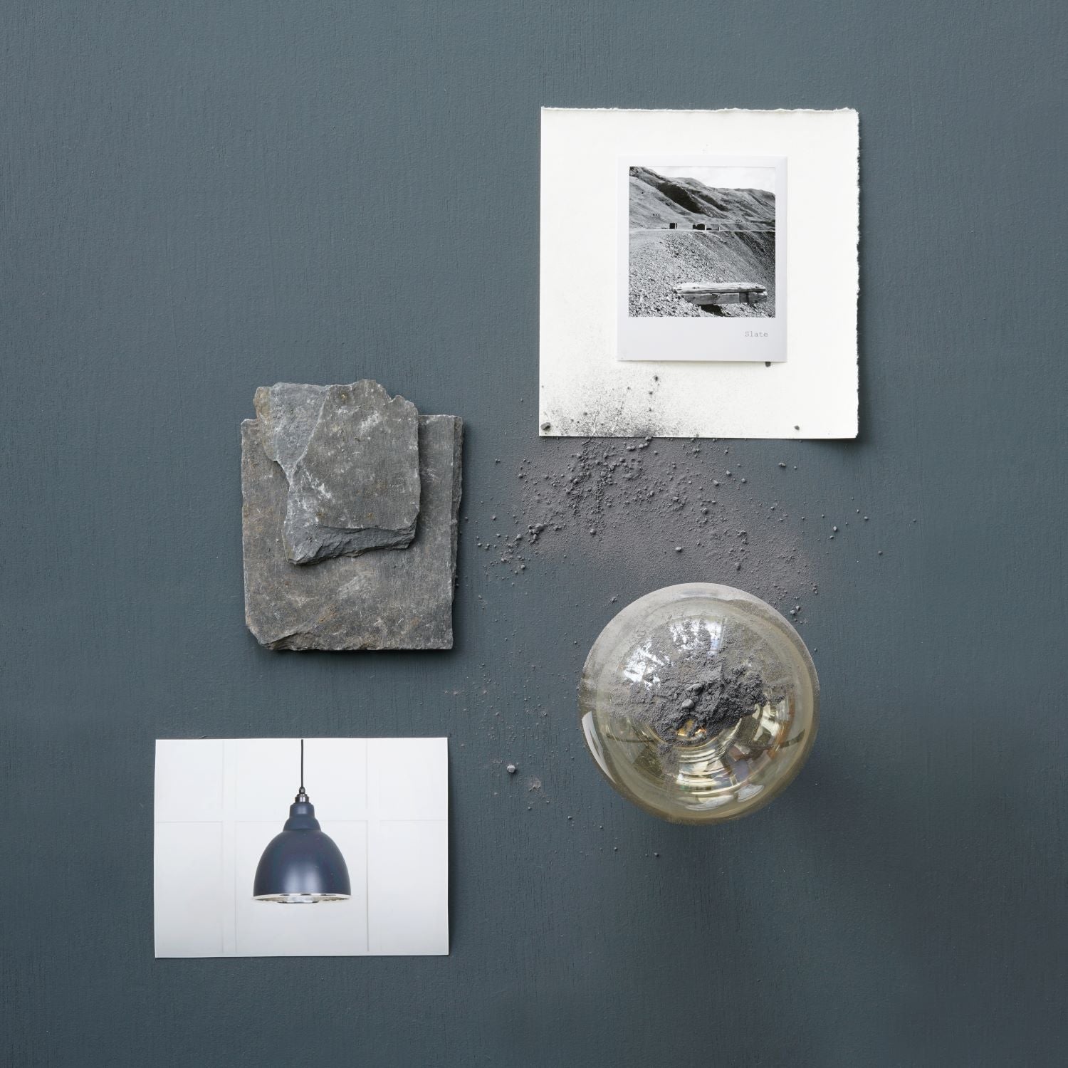 Mood board of From The Anvil's pendant lighting in Slate