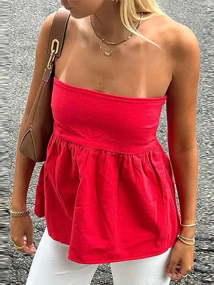Getadme Strapless Top Women Sexy Off Shoulder Solid Tube Tops Female Summer High Street Sleeveless Fashion Slim Streetwears Lady