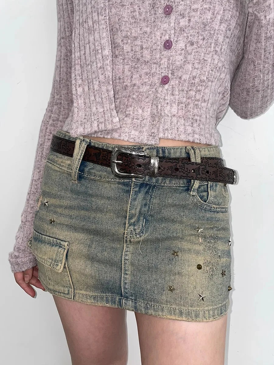 GETADME N Retro Y2K White Belt Women 2025 New Jeans With Korean Version Of The Waist Belt Design