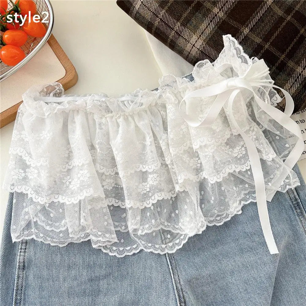 GETADME Lace Mini Skirts Women Elegant Sweet Lolita Short Skirts High Waist Y2k Streetwear Ruffle Skirts Lace Trim Butt Curtain Skirt