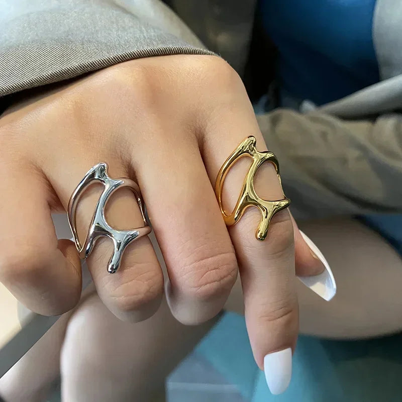 GETADME Y2K Silver Color Irregular Adjustable Rings for Teenager Punk Geometric Hollow Branches Open Ring Party Vintage Women Jewelry